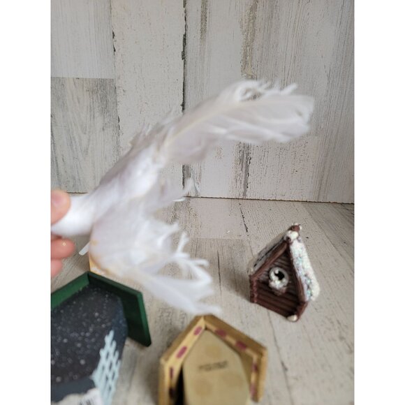 Bird house white dove variety set ornament mini Xmas unique - Picture 11 of 13